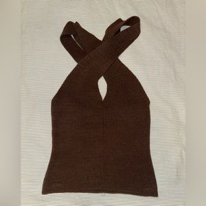Reformation Brown Knit Cross-Front Tank Top